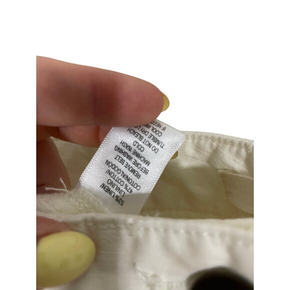 Ann Taylor Loft Pants 0 Linen Blend Pockets Tapered Ivory Casual Coastal Preppy - Picture 4 of 5